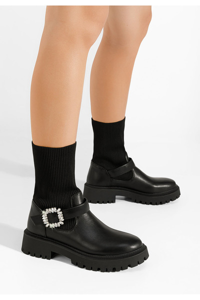 B T Shoes Γυναικεία μποτάκια κάλτσα Taera Μαύρα