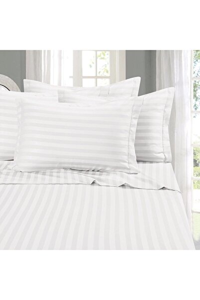 Generic Lazy Hauz 4-Piece Hotel Quality Bed Sheet Set - Double Size, White Striped, 100% Cotton
