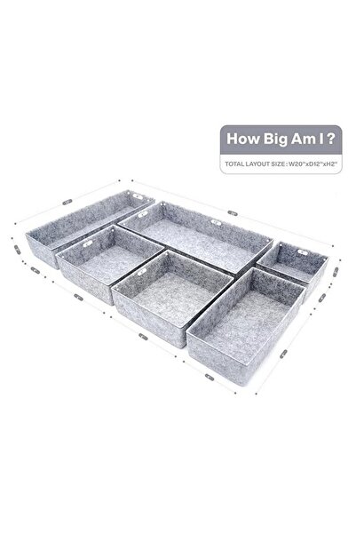 Welaxy Drawer organizer, 6 felt compartments, gray, 50.8 cm x 30.5 cm x height 5 cm,