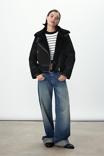 Stradivarius İçi kürklü suni süet biker ceket