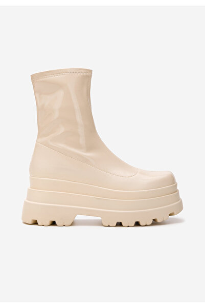 B T Shoes Béžové kotníkové kozačky na platformě Anndrea V3