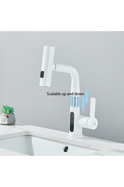 BisDesign Baterie chiuvetă baie/bucătărie, senzor dinamic de temperatură, duș extensibil, 3 funcții, alb, 30 cm