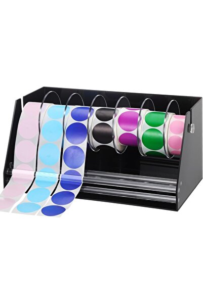 Slasa موزع ملصقات أكريليك أسود مزود بـ 7 أقراص لتخزين لفات متعددة (30×17×11 سم)