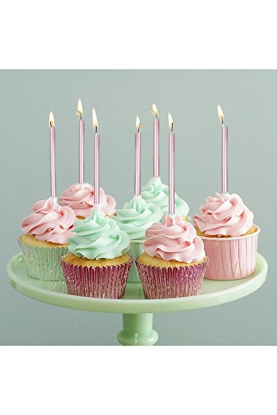 Flippy Set of 6 Cake Candles, Flippy, Paraffin, 11 x 0.4 cm, Glossy, Rose Gold