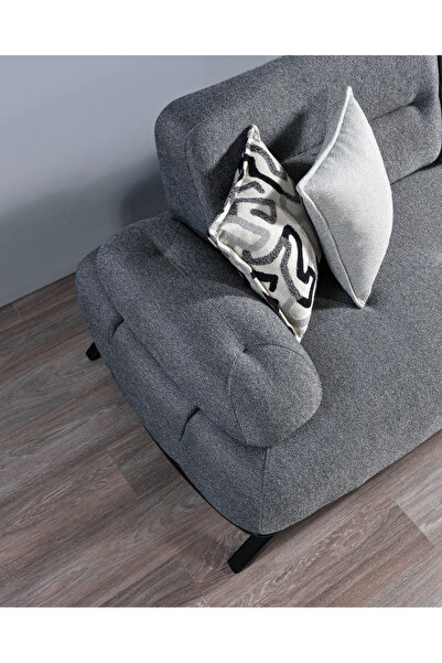 Velura Home & Living Yıldız Sırt Mekanizmalı 3 Adet Üçlü Kanepe & 3'lü Koltuk (3+3+3) - Koyu Gri