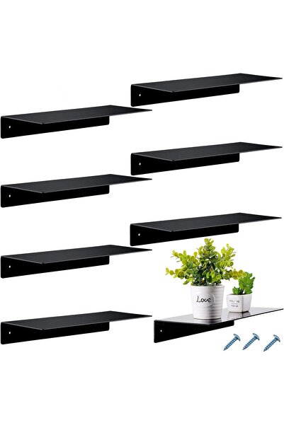 Slasa رفوف حائط أكريليك معلقة – مجموعة من 8 منظمات عرض سوداء (35.6×15.2×5.1 سم)