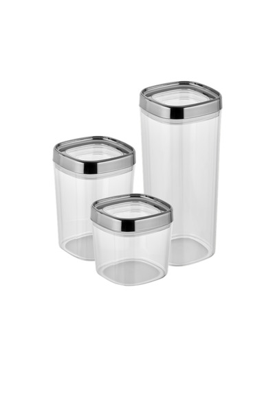 CERONNI Bonny Food Storage Container Set of 3 Metallic Coated Lid 1.8Lt - 1Lt - 600ml Metallic Silver