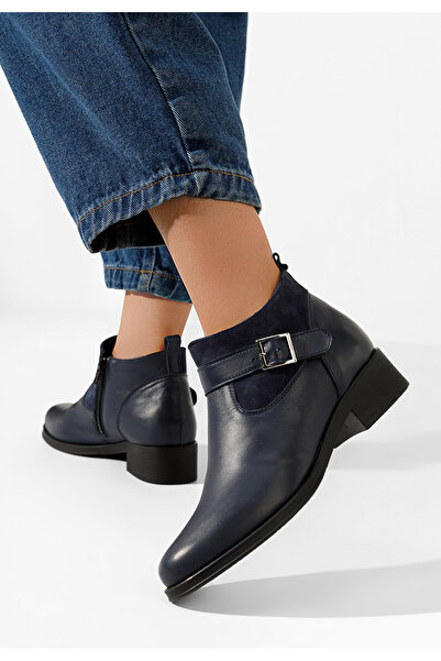 B T Shoes Tmavě modré kožené kotníkové boty Sarva