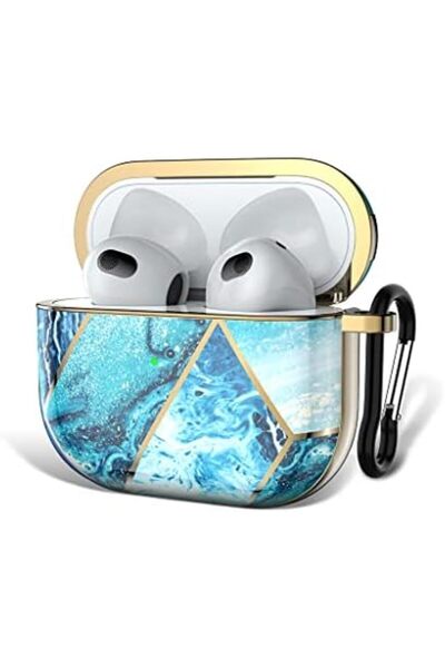 ozone AirPods 3rd Generation 2021 Marble Case|Full Body Protective Cover with Keychain| Blue & Gold