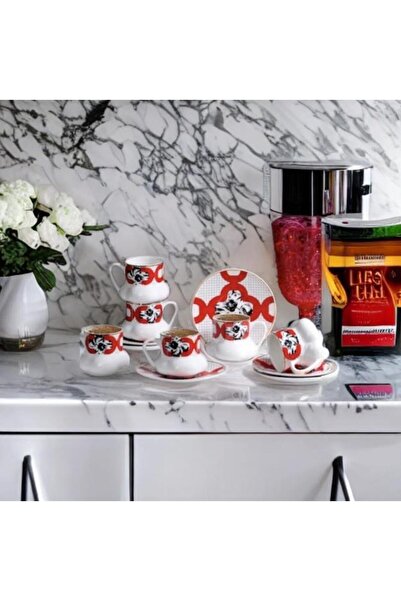 Kosova 311-2 Porcelain 6-Piece Cup Set Wide Maximo Red
