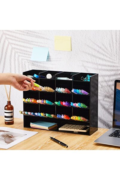 Slasa Acrylic Pen Organizer – Vertical Display Holder with 17 Compartments (33×25.4×10.2 cm)