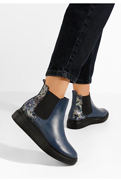 B T Shoes Tmavě modré kožené kotníkové boty Oleira V4