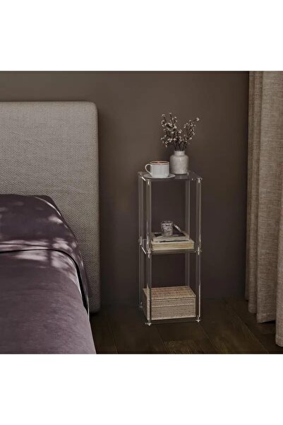 Slasa مجموعة طاولات أكريليك شفافة متداخلة (20×20×40 سم) - طاولة قهوة وطاولة جانبية عصرية قابلة للتكديس