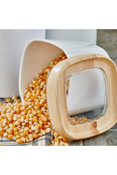 CERONNI Bonny Food Storage Container Set of 3 Wooden Veneer Lid Colored Hopper 1.8Lt - 1Lt - 600ml Light Wood