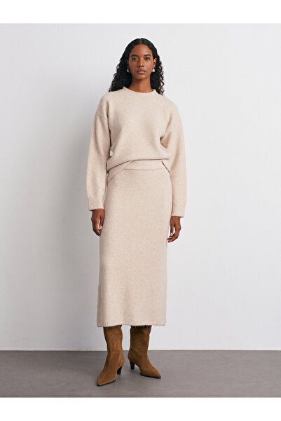 Dilvin 80115 Beli Lastikli Triko Etek-A.Bej Mel.