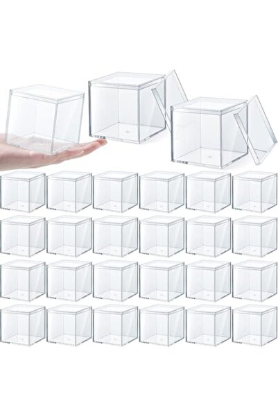 Slasa Transparent Acrylic Boxes with Lids – 24 Pack Small Storage Containers (7.4×7.4×7.4 cm)