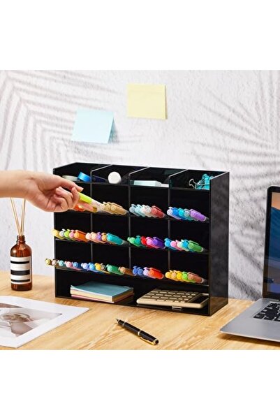 Slasa Acrylic Pen Organizer – Vertical Display Holder with 17 Compartments (33×25.4×10.2 cm)