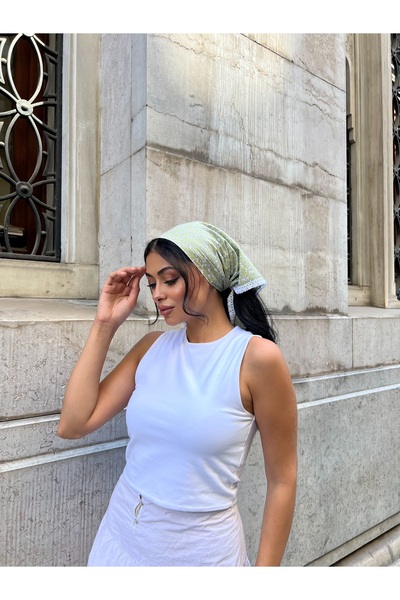 KÜÇÜĞÜM BUTİK Green Crispy Poplin Lace Detailed Bandana