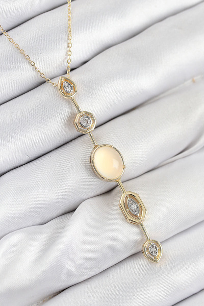 STİLLOVE Brass Chain Yellow Gold Color Zircon Stone Y Necklace