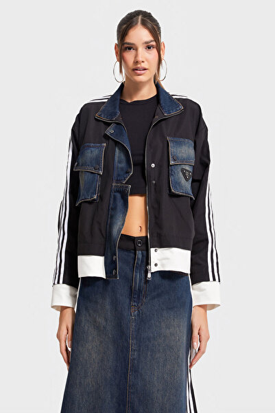 its basic Жіноча джинсова куртка з кольоровими вставками, стрічками та вільним кроєм, спеціальний дизайн