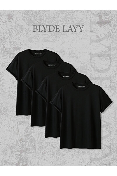 BLYDE LAYY Πακέτο με 4 μπλουζάκια Unisex Crew Neck Μαύρα χωρίς στάμπα