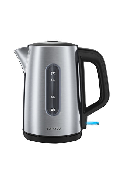 Tornado Stainless Steel Electric Kettle 1.7 Liter 2200W, 360° Rotational Base, Strix Control, Silver