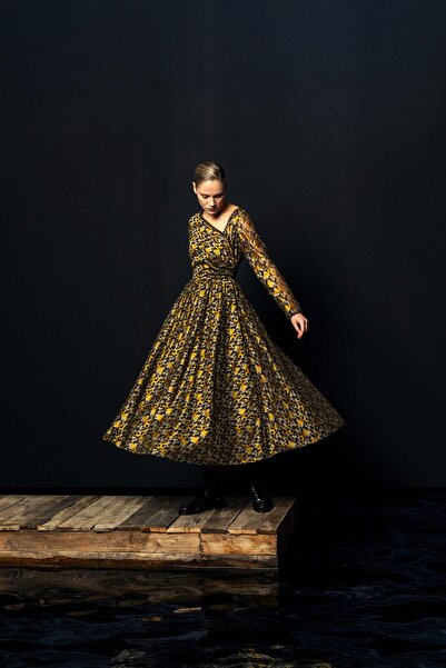 KAMEYA ASİMETRİK YAKA DESENLİ ELBİSE 26W40836