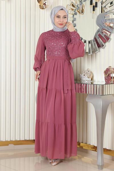 Missvalle Βραδινό φόρεμα σιφόν με παγιέτες αποξηραμένο τριαντάφυλλο 19187