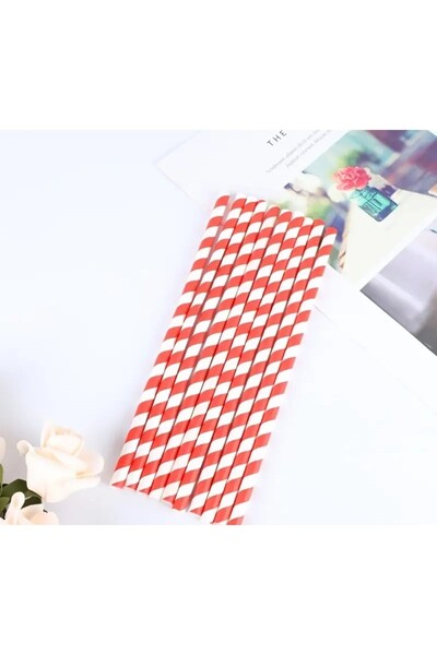 Flippy Set of 16 Paper Straws for Christmas Table, 19.7 cm, White-Red
