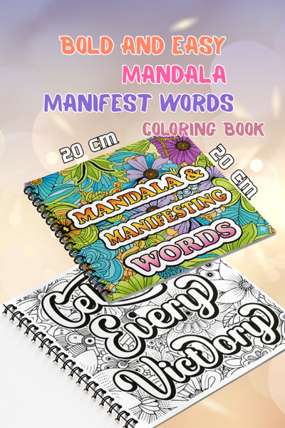 Pink Swan Craft Mandala Manifest Words Bold And Easy – 20x20 cm Büyük Boyama Kitabı, Çocuklar ve Yetişkinler İçin