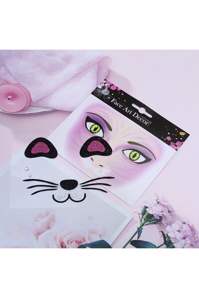 Flippy Temporary Face Sticker for Girls - Cat Design, Purple