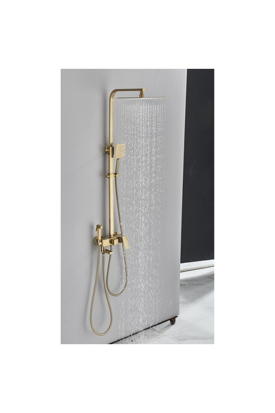 BisDesign Bathroom Shower Column, Height Adjustable, Matte Gold Color, 20 cm Shower Head Rain Effect, 4 Flow