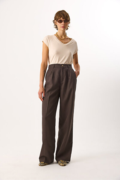 VENA Chloe Wide Leg Palazzo %100 Lyocell Pantolon - KAHVERENGİ