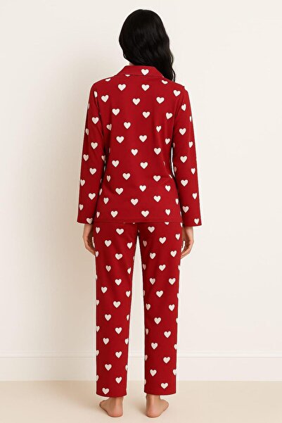 Pemilo Női 6481-es gombos velúr hosszú ujjú pizsama szett PIROS
