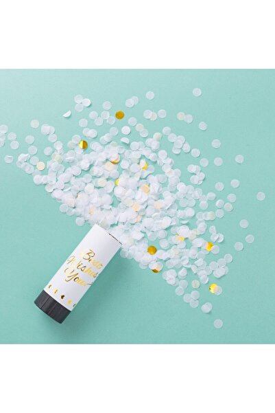 Flippy Confetti Cannon 'Best Wishes' 11 x 4 cm, Polka-Dot Paper and Foil, White