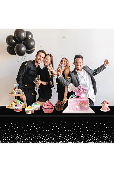 Flippy Τραπεζομάντιλο, Flippy, PEVA, Ασημί Πουά Τύπωμα, 137 x 274 cm, Αδιάβροχο, Ανθεκτικό στους λεκέδες, Μαύρο