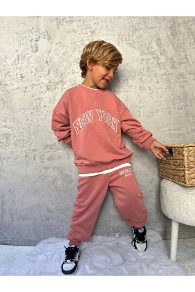ibeeka Boy's 3-Thread Tracksuit Set with Slogan Text Detail