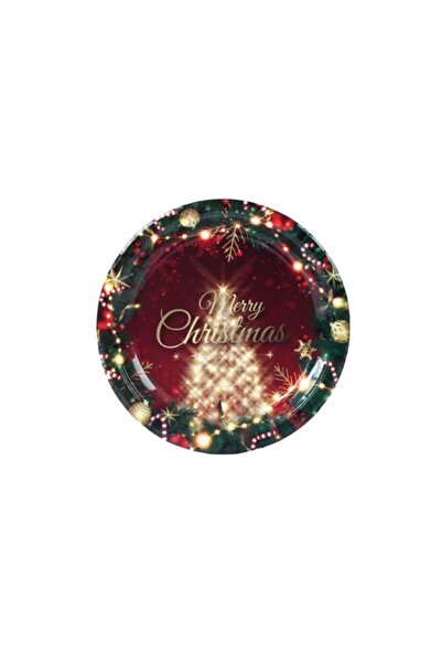 Flippy Set de 16 farfurii de unică folosință, model Floppy, Brad de Crăciun, temă de Crăciun, 23 cm, roșu/verde