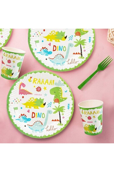 Flippy Set 10 Party Plates, Flippy, Dino Park Collection, 23 cm Diameter, Cardboard, Multicolor