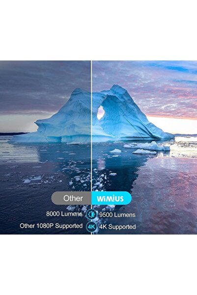 WiMiUS K8 WiFi 5G LED video projector, with Bluetooth, 9500 Lumens, Full HD 1080P, supports 4K