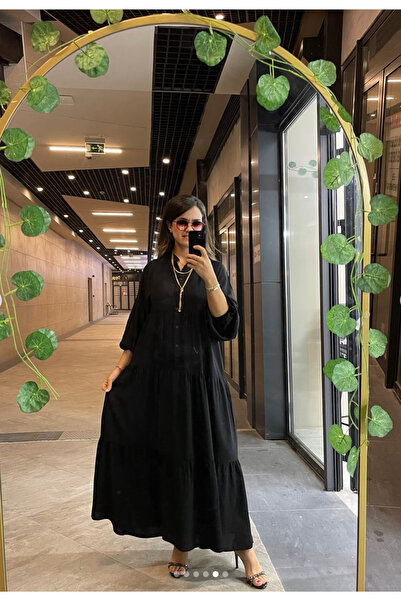 SİESTA BUTİK Coloria Şık ve Rahat Önü Düğmeli Uzun Elbise