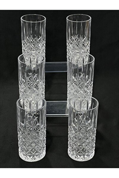 isra kristal Crystal Embroidered Tall Glass Soft Drink Glasses 6 Pieces - Stylish Patterned Water and Beverage Glasses