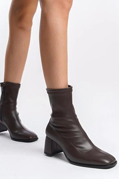 yezy shoes Mat Deri Streç Bilekli Fermuarlı Ortapedik Küt Kalıp Topuklu Kadın Bot