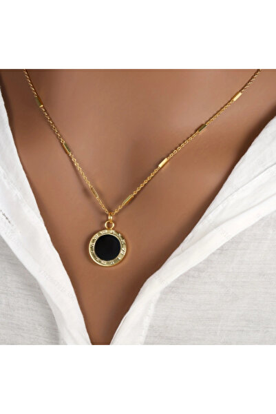 Choice YB4320-1 Vintage Roman Numeral Black Dial Pendant Necklace For Women F...
