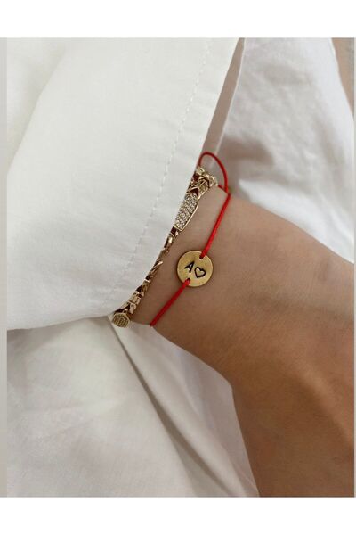 fe aksesuar çelik harf detaylı kırmızı ip bileklik / hediye kutulu gönderim