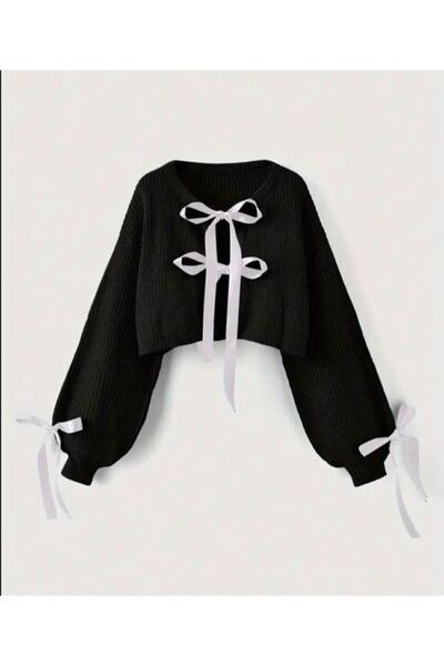 EnModaStyle Bow Ribbon Detailed Knitwear Jacket Cardigan