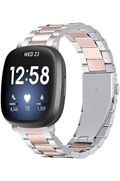 O Ozone Metal Watch Band | Fitbit Sense & Fitbit Versa 3 Smart Watch| Silver/Rose Gold