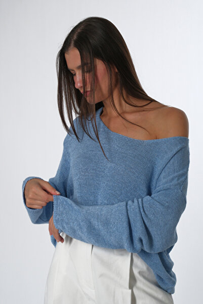 ABBRA Pulover tricotat cu textura moale cu guler oval