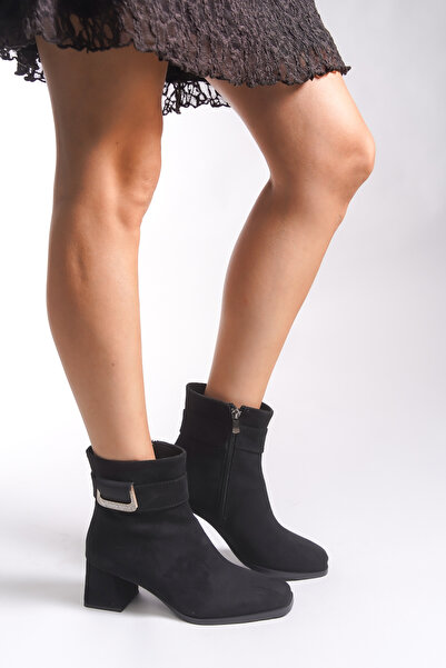 Riccon Kadın Topuklu Bot 00120010 Siyah Süet