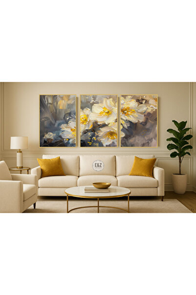 EZ DESİNG İNCE METAL ÇERÇEVELİ, TEMPERLİ CAMA UV BASKI 3'LÜ CAM TABLO SETİ